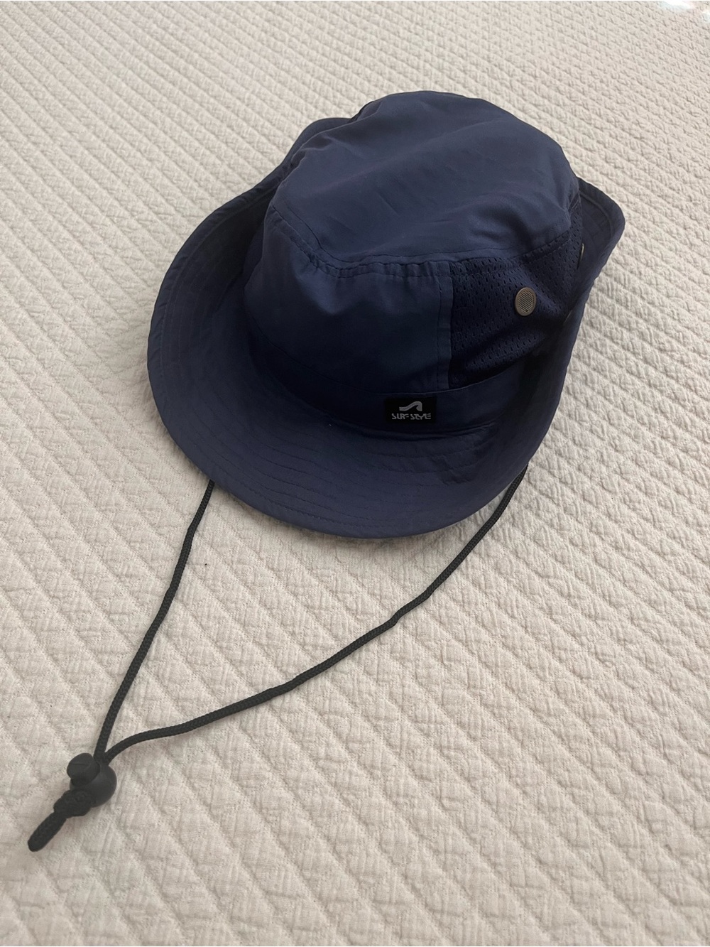 surf style Kids Navy and Black Bucket Hat with Chin Cord